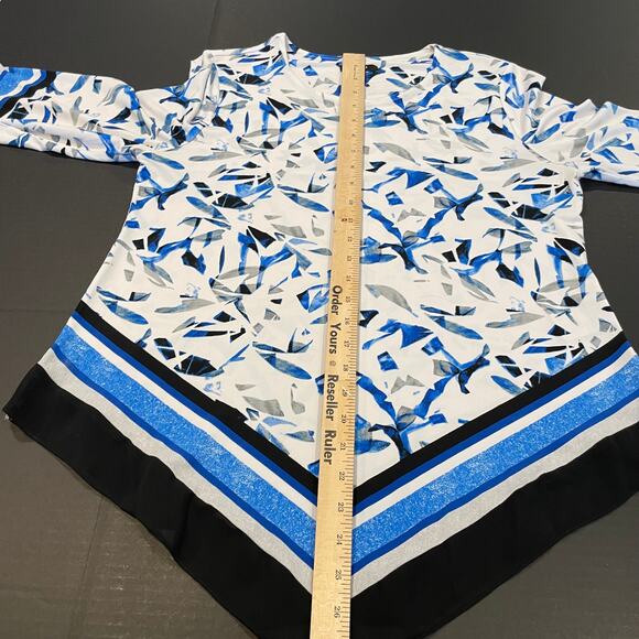 Alfani women's blouse PL Cobalt Broken Mirror Print Bell Sleeve handkerchief - Picture 15 of 16